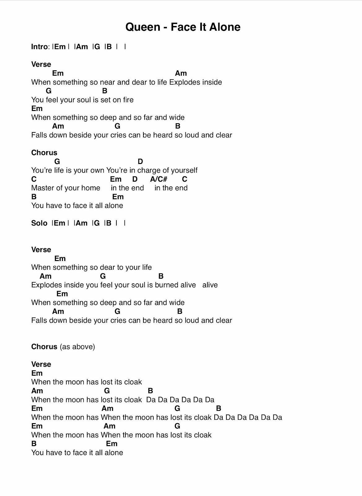 Queen Corner Queen Face It Alone Guitar Tab Chords Lesson