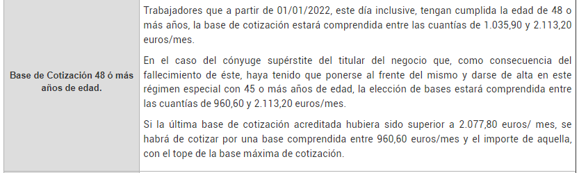 Base de Cotización 48 ó más años de edad