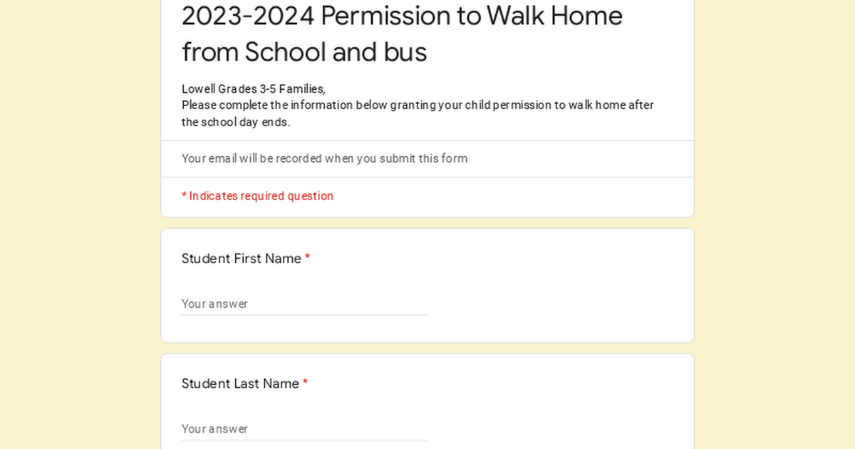 2023-2024 Permission to Walk Home from School and bus