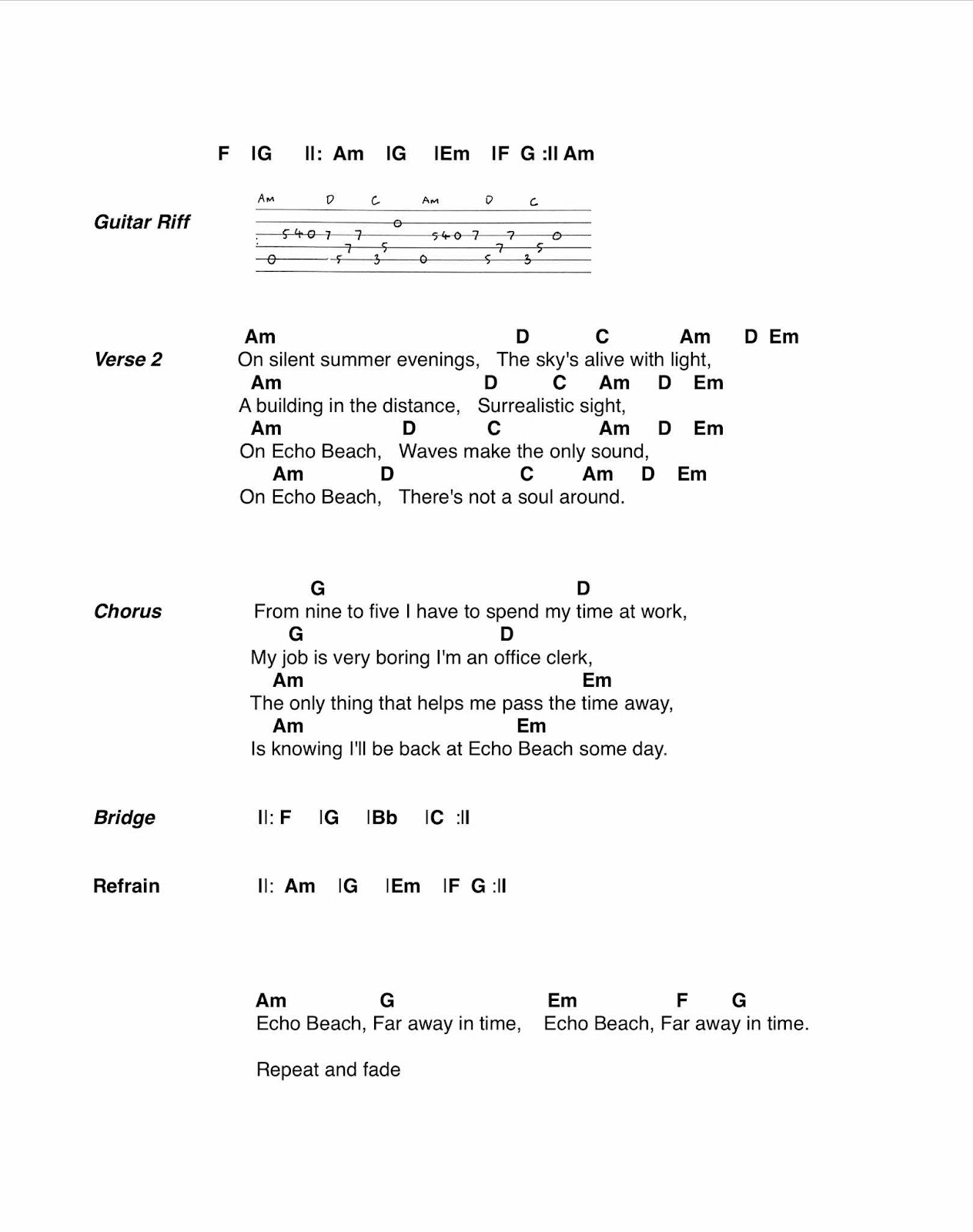 Guitar Lessons: Echo Beach Martha & The Muffins Guitar Lesson & tabs chords