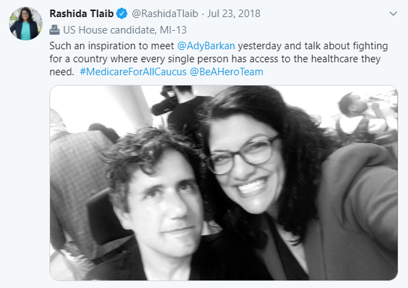 @RashidaTlaib: Such an inspiration to meet @AdyBarkan yesterday and talk about fighting for a country where every single person has access to the healthcare they need. #MedicareForAllCaucus @BeAHeroTeam