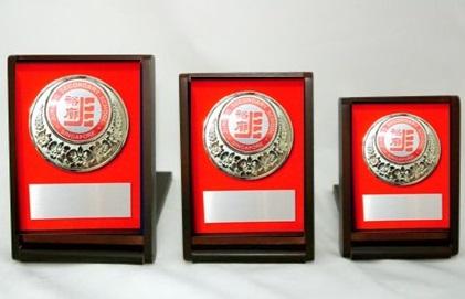 Red wooden plaques with assorted sizes