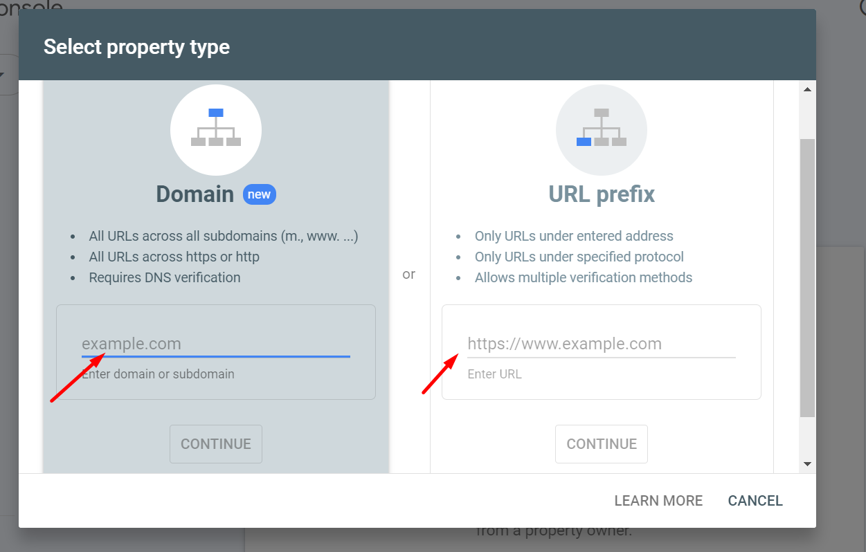 Signing up for Google Search console and verifying your domain