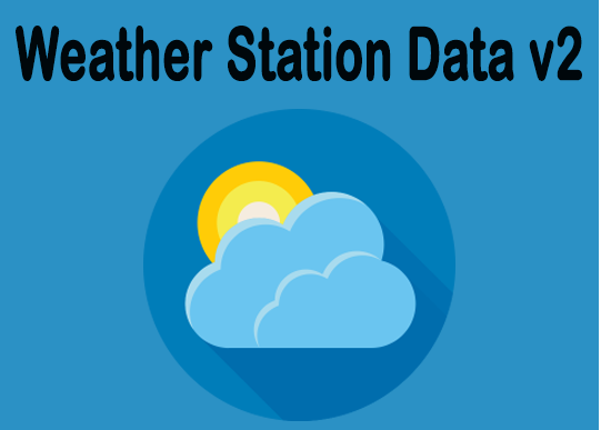 Logo for Weather Station Data v2 featuring sun and clouds on blue background. 