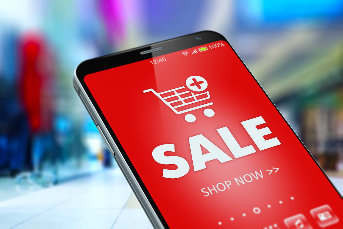 Display marketing: SALE notification on a mobile phone