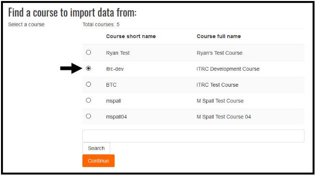 Course Selection Data Import Screenshot