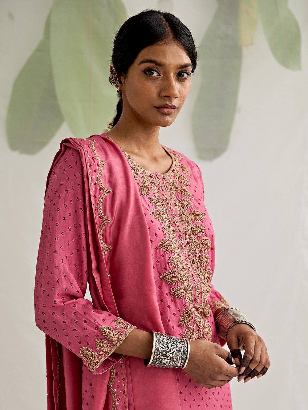 the loom - Pink bandhani silk suit set