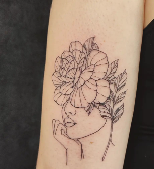Peony Flower Girl Face Acceptable Tattoos Idea Women
