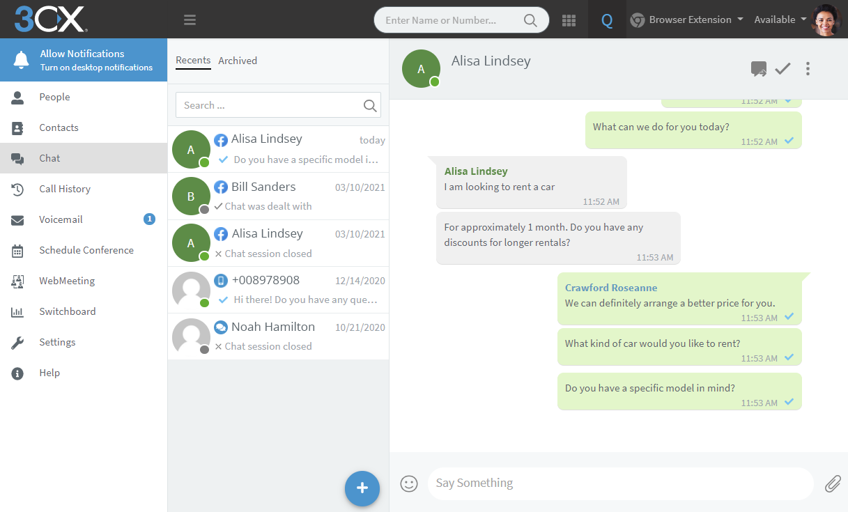 The Corporate Chat Feature In The 3cx Web Client