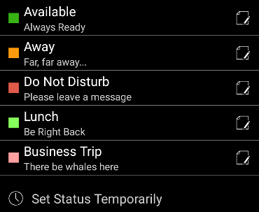 "Set Status" menu options in 3CX Android App.