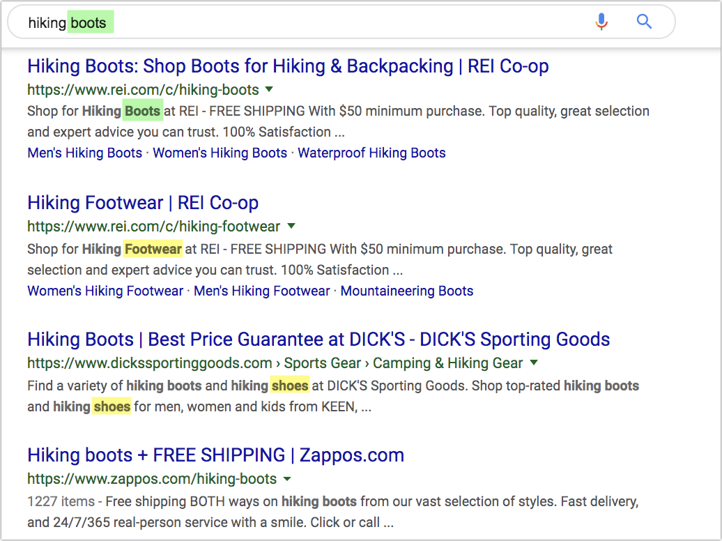 Google often bolds and highlights related terms and synonyms related to the search query in search snippets. 