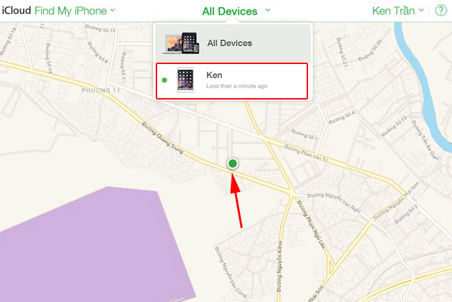 chọn vào iPhone/iPad muốn tìm chọn vào iPhone/iPad muốn tìm