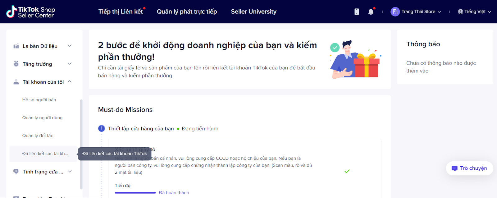 Kích hoạt Tiktok Shop đối với tài khoản trên 1.000 Follower