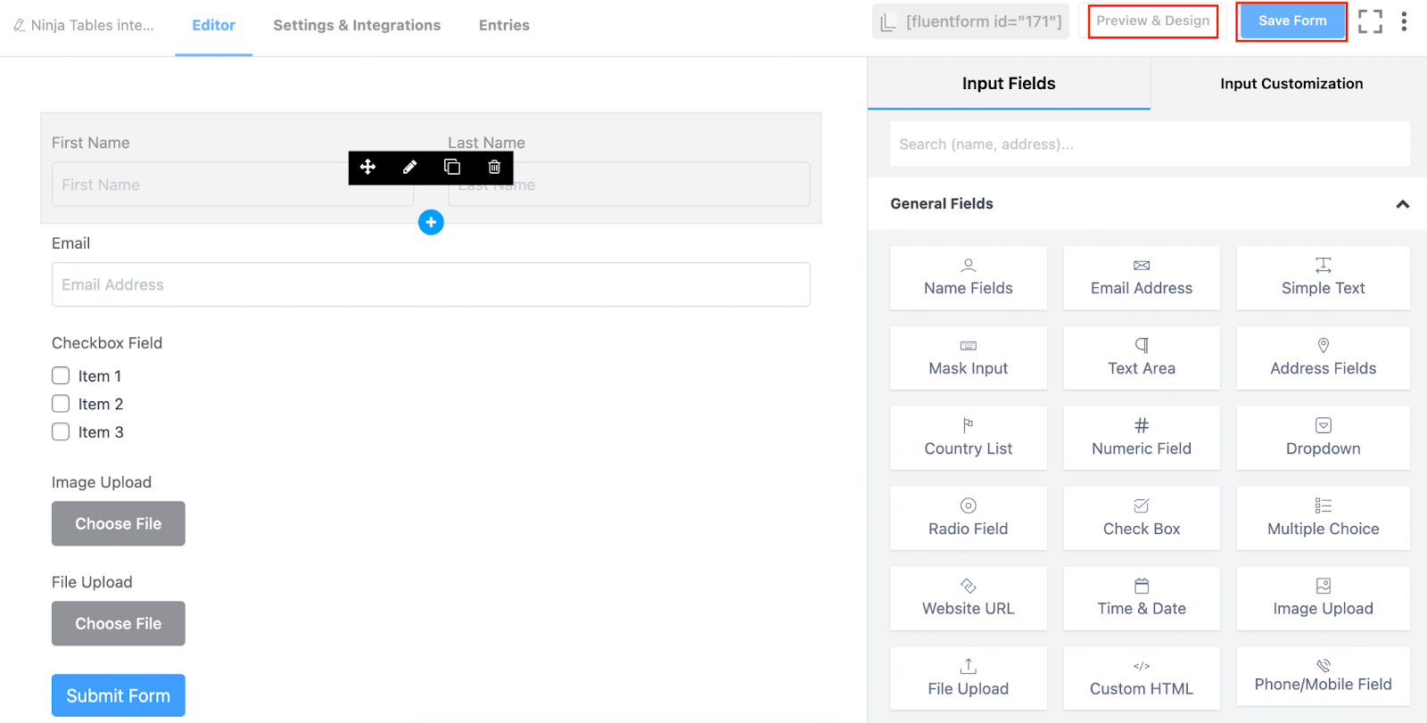 input fields, wordpress