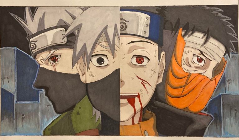 Fã de Naruto cria uma ilustração supreendente de Kakashi e Obito utilizando  apenas lápis de cor