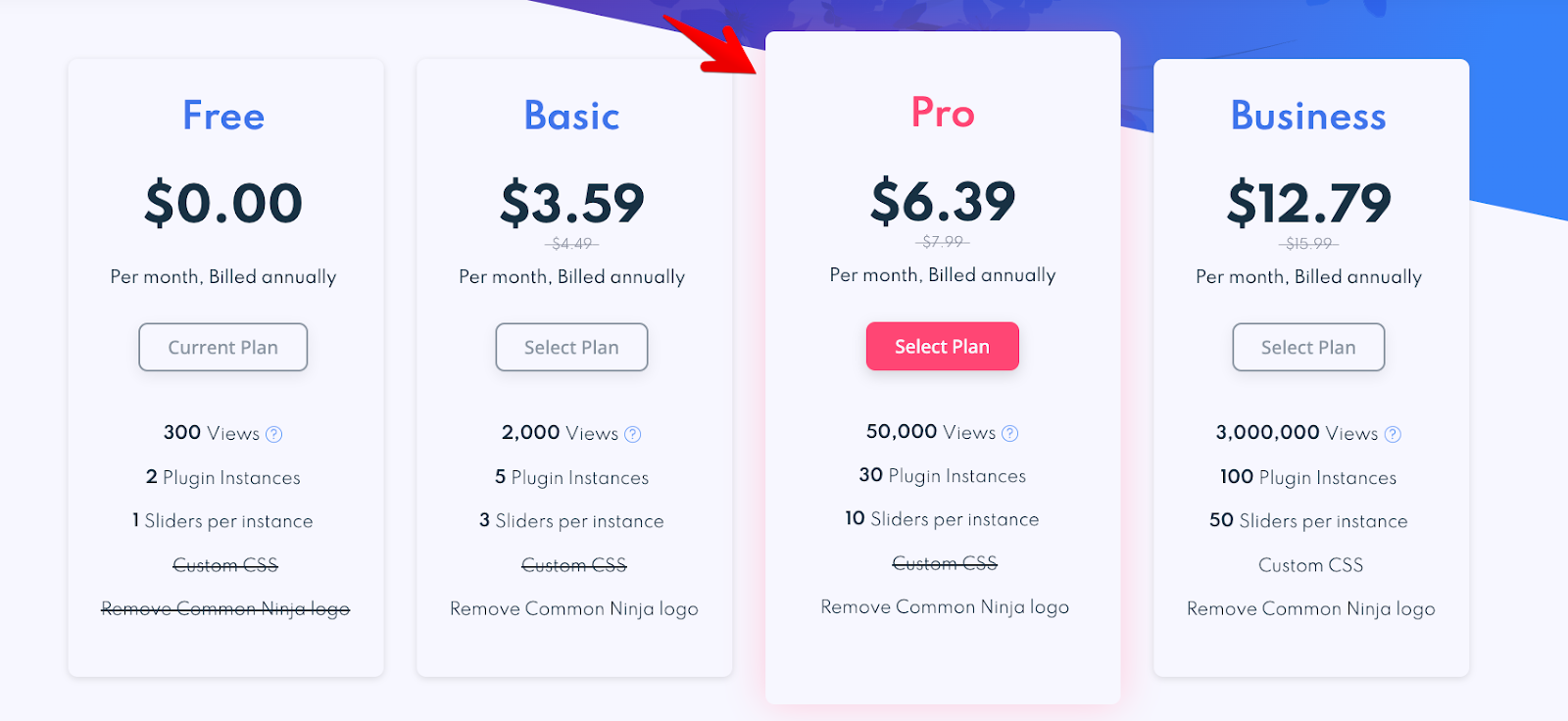 an example of a promotional pricing table