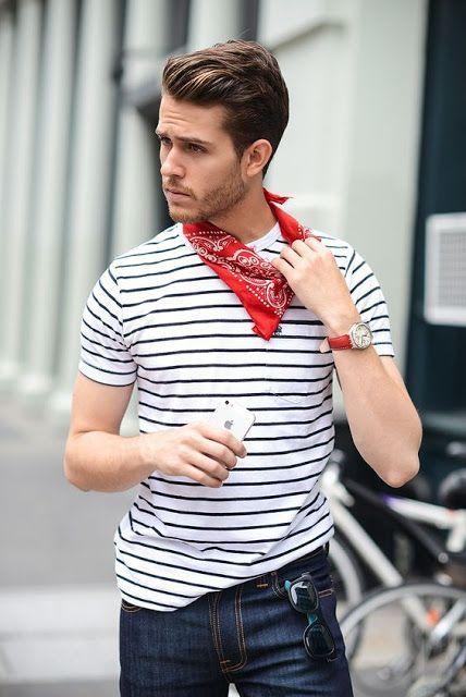 Striped t-shirt and red bandana 