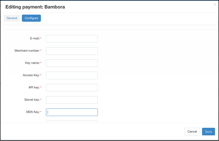Bambora settings for CS-Cart