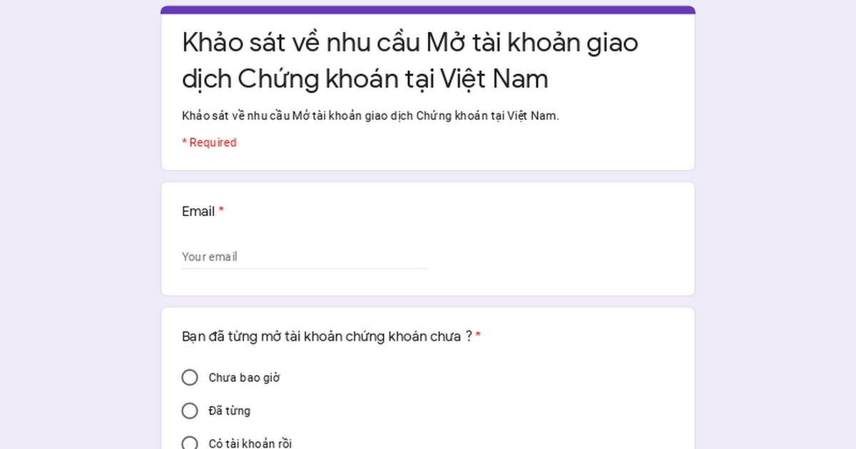 Khảo sát về nhu cầu Mở tài khoản giao dịch Chứng khoán tại Việt Nam