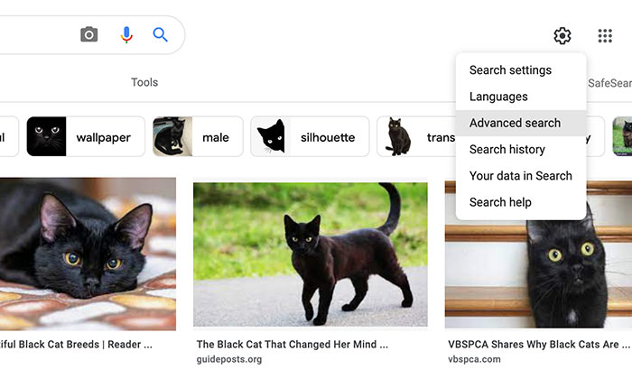 วิธีใช้ Google Advanced Image Search - เลือกตัวเลือกขั้นสูงจากเมนู