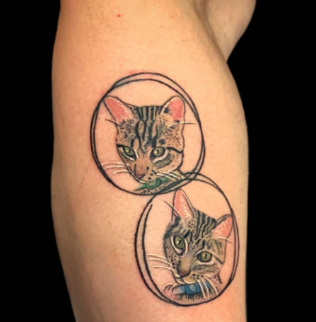 Two Cat Portrait Unique Circular Tattoo Designs