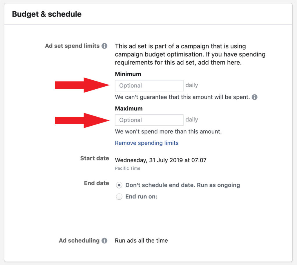 Minimum and maximum budget for campaign budget optimisation