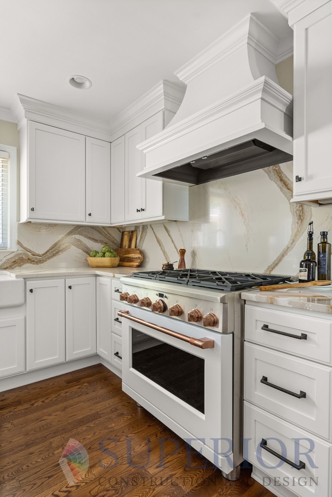 kitchen remodel mt juliet tn cambria quartz counters backsplash white hood trim GE cafe appliances