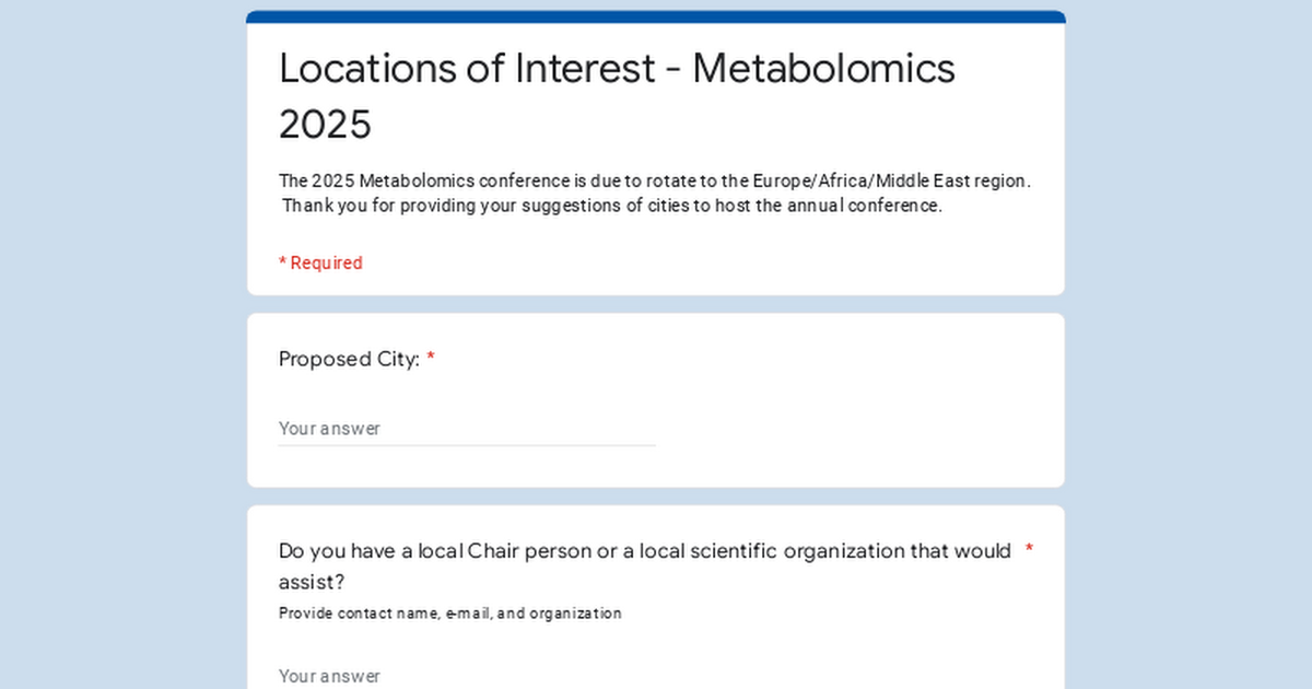 Locations of Interest Metabolomics 2025