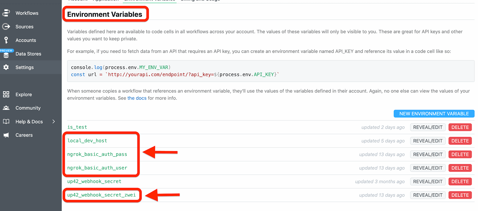 pipedream environment variables setup