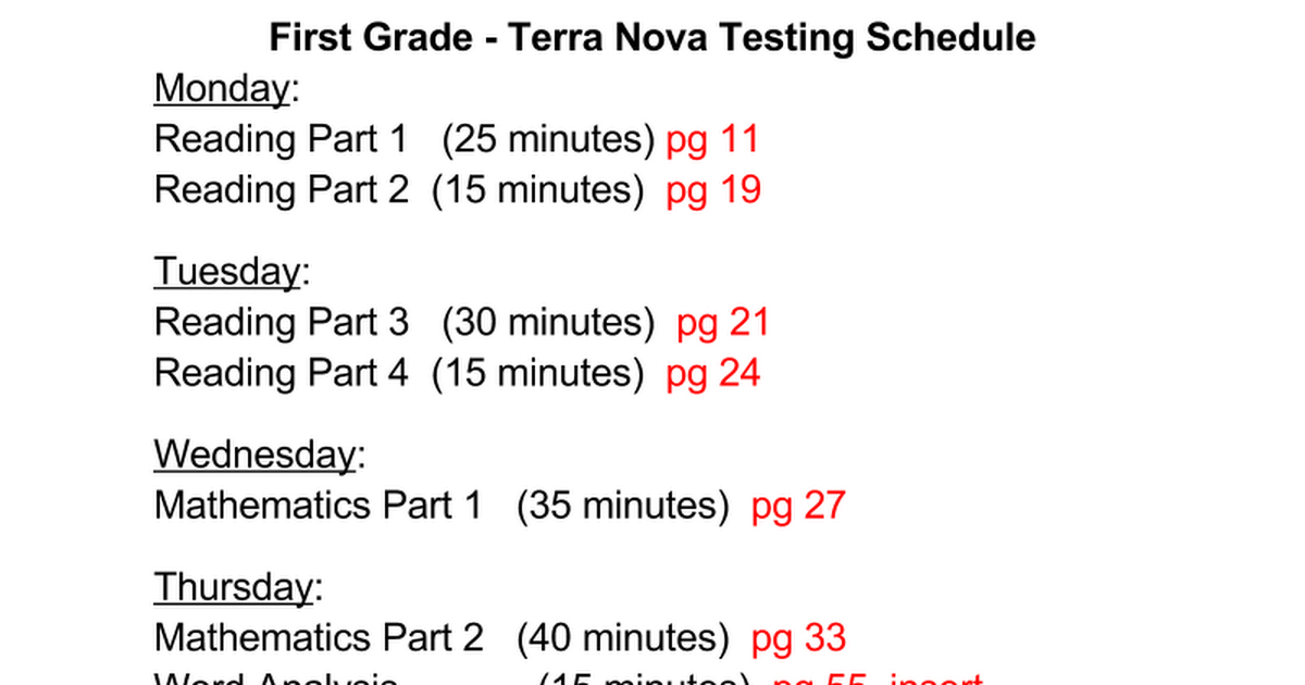 Terra Nova Schedule