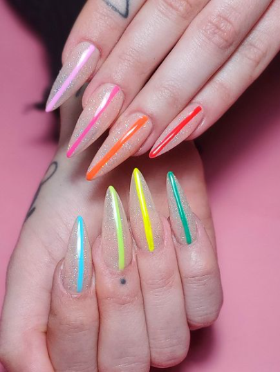 Pastel Stripes Neon Nails