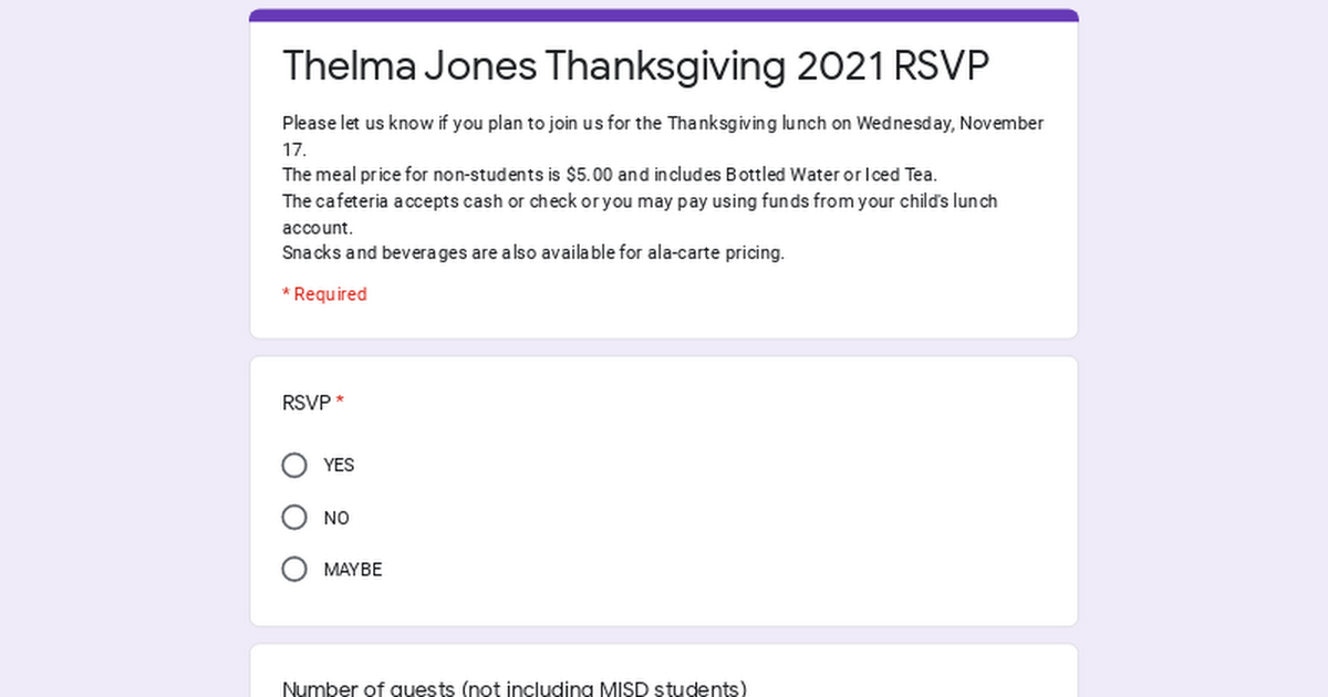 Thelma Jones Thanksgiving 2021 RSVP