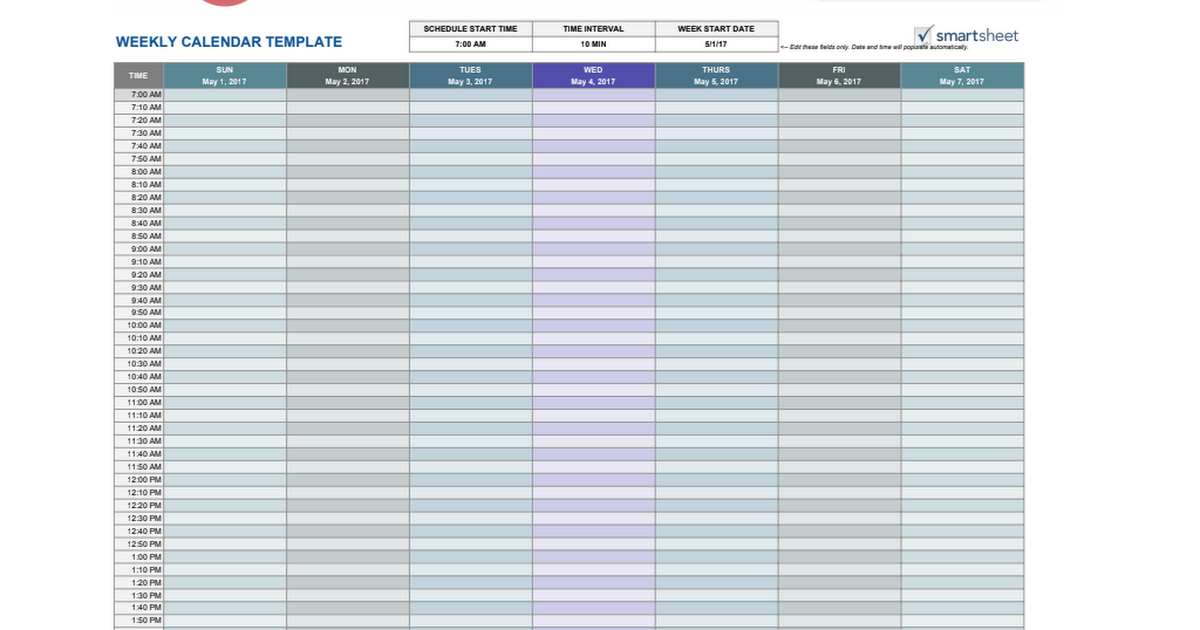 Weekly calendar template google sheets
