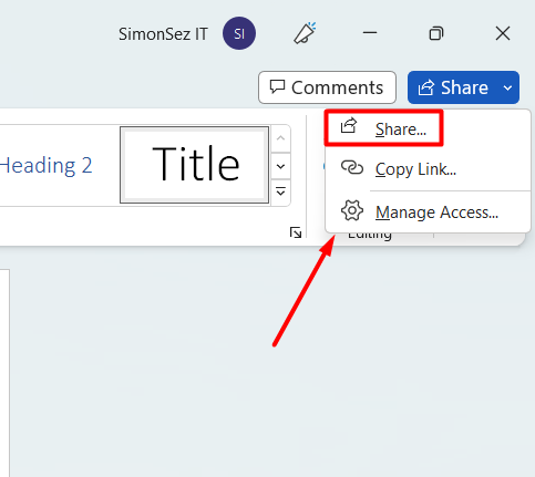 How to password protect a Word document- choose the share option