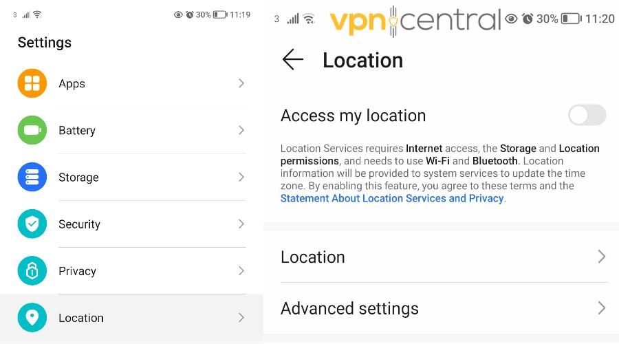 android location settings