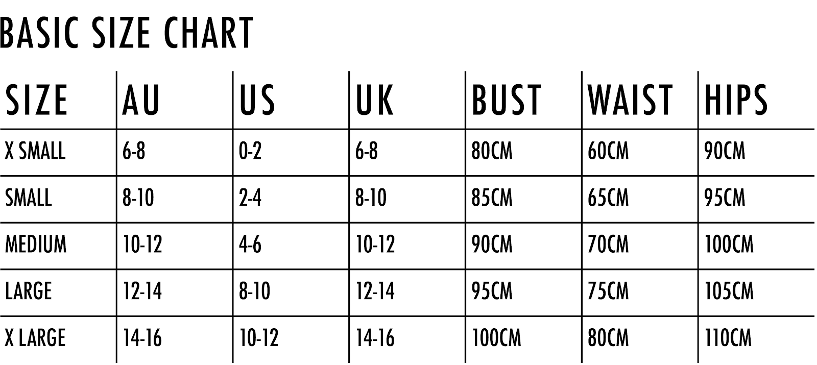 Sizing Chart  Zimmi Boutique