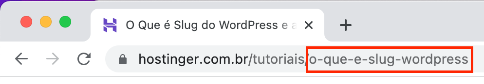 Captura de tela exibindo um slug do WordPress na barra de endereços do Chrome