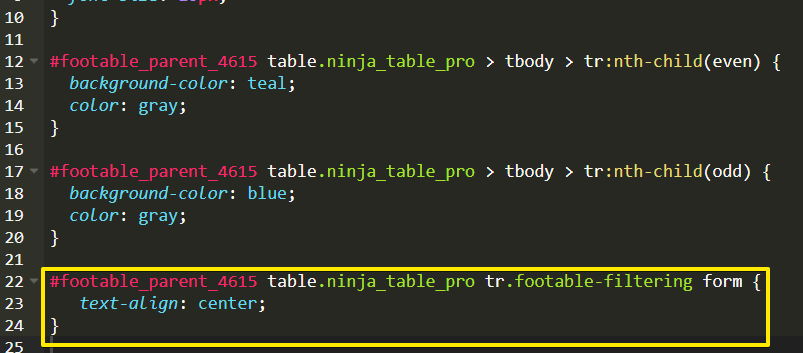 how styling a table with CSS works in Ninja Tables