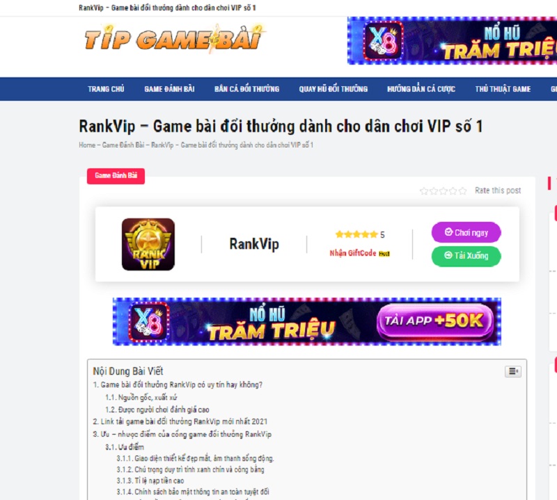 Tip Game Bài đánh giá về cổng game bài đổi thưởng RankVip như thế nào?