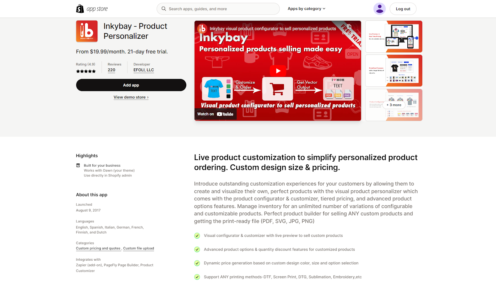 Recommended Shopify Apps - Inkybay - Product Personalizer - DSers