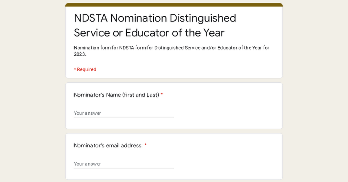 NDSTA Nomination Distinguished Service or Educator of the Year