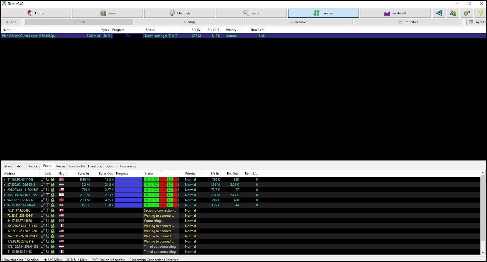 Tixati Torrent Client Interface