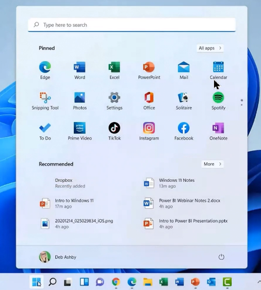 The New Windows 11 Taskbar and Start menu