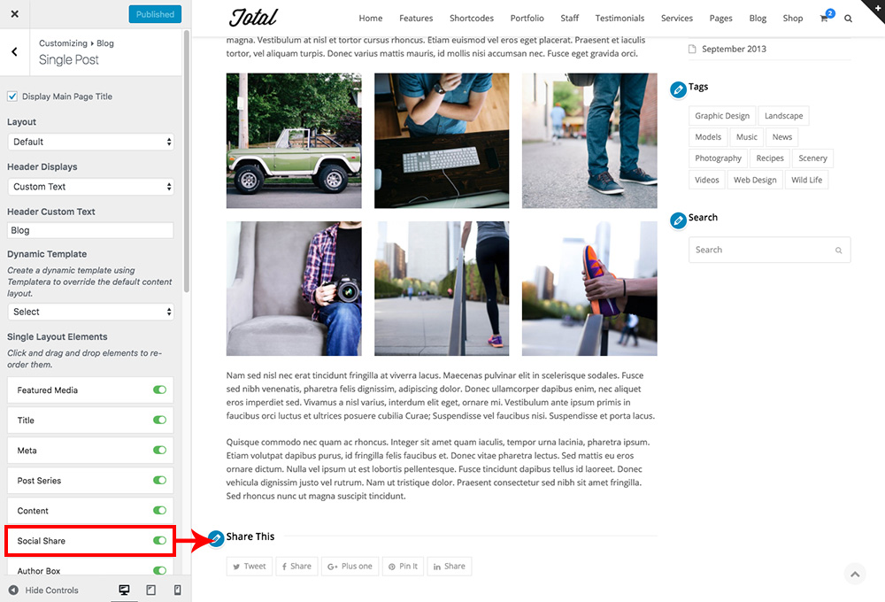 Postagem do blog Compartilhamento social
