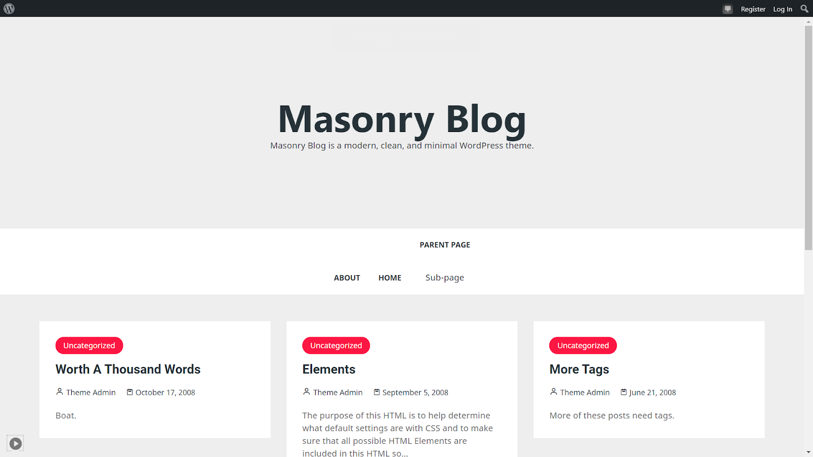 Masonry Blog WordPress Them