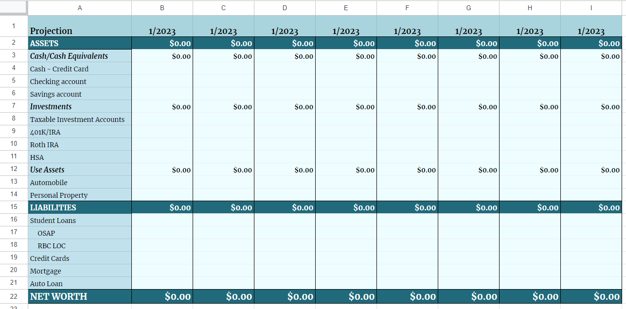 personal statement of net worth template