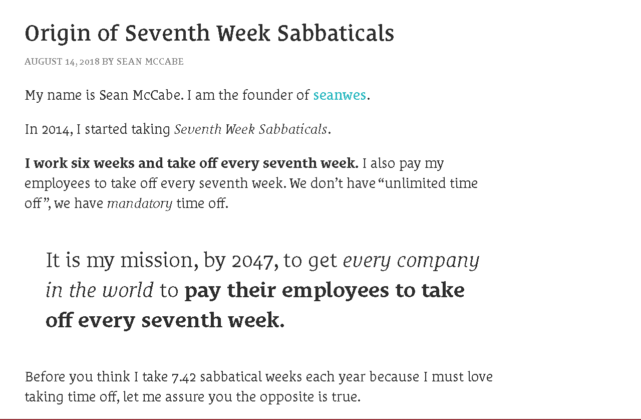Seanwes and his seven week sabbaticals to motivate employees