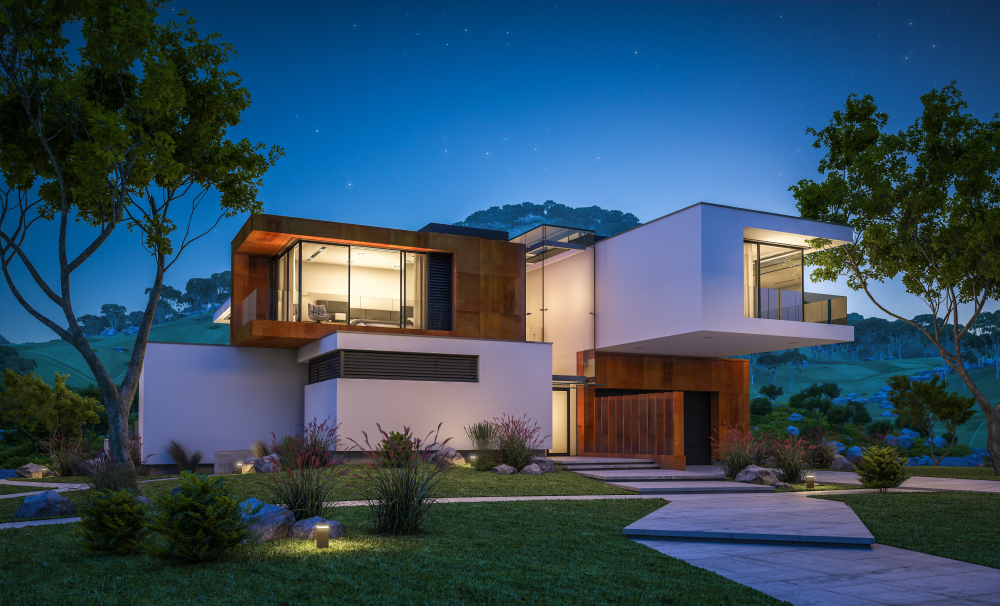 desain rumah modern tampak elegan saat malam