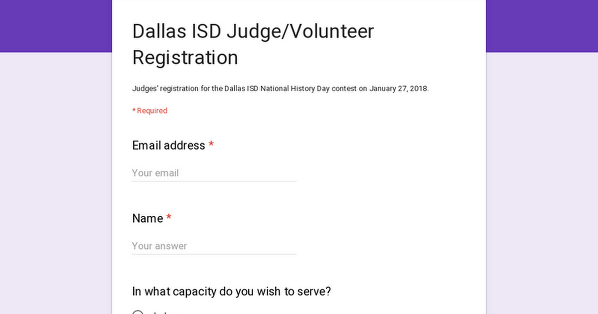 Dallas ISD Judge/Volunteer Registration