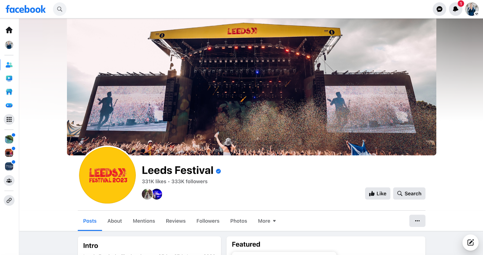Facebook screenshot of Leeds Festival's FB Page